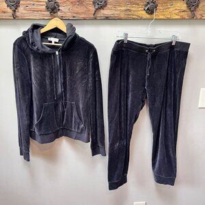 Vintage Juicy Couture Black Velour Tracksuit Set Zip Hoodie & Drawstring Pants X